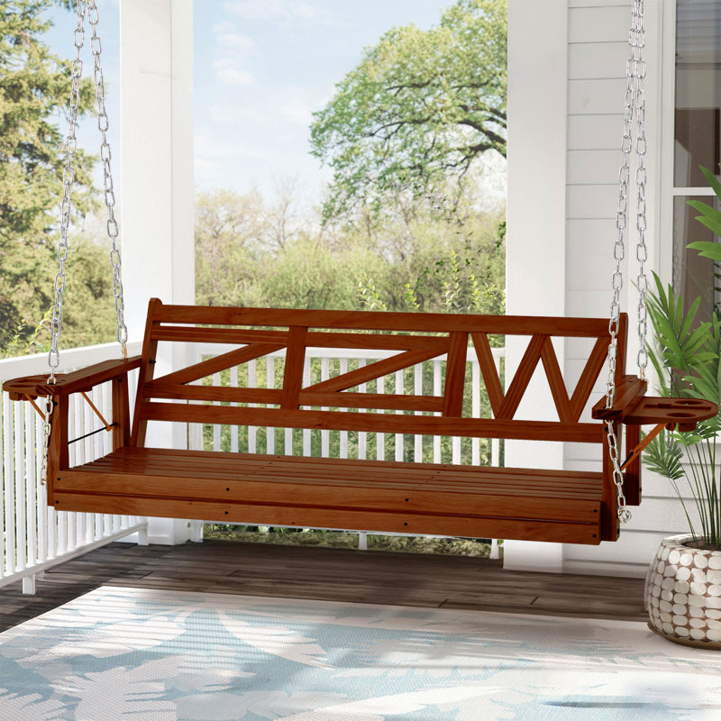 Lark Manor Wooden Outdoor Porch Swing With 3 seat Wayfair